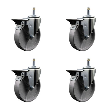 Service Caster Semi Steel Swvl Grip Ring Caster Set 4 w/3''Wheel&7/16''Stem-4 Swvl w/Top Lck BRK, 4PK SCC-GR20S514-SSS-PLB-716138-4